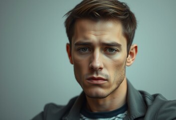 Obraz premium Photorealistic male portrait with cold pastel background