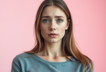 Fototapeta premium Female portrait with pastel background and sad expression