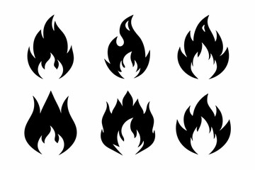 fire icon set line art silhouette vector illustration