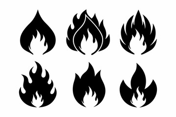 fire icon set line art silhouette vector illustration