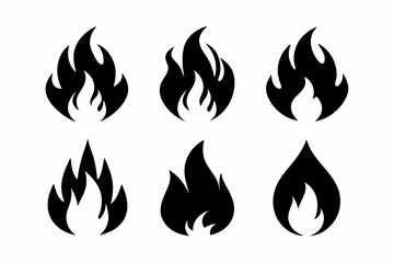 fire icon set line art silhouette vector illustration