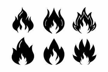 fire icon set line art silhouette vector illustration