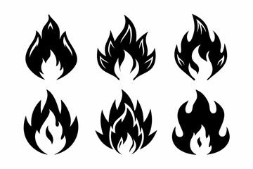 fire icon set line art silhouette vector illustration