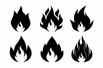 fire icon set line art silhouette vector illustration