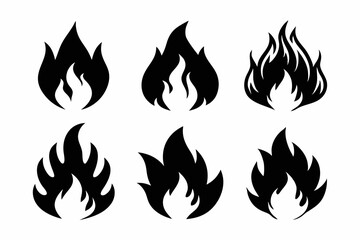 fire icon set line art silhouette vector illustration
