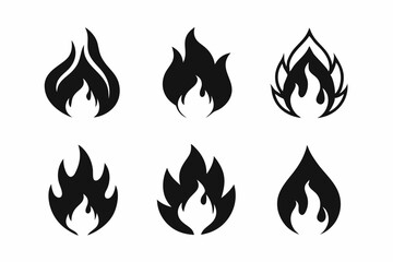 fire icon set line art silhouette vector illustration