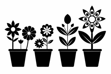 flower in a pot icon set line art silhouette vector illustration