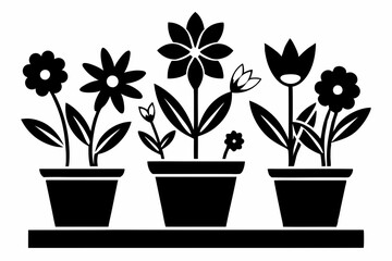 flower in a pot icon set line art silhouette vector illustration