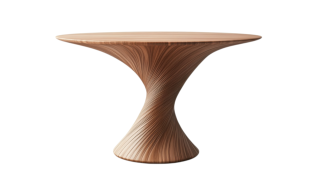 Unique wooden table with spiral design crafted for modern interior spaces