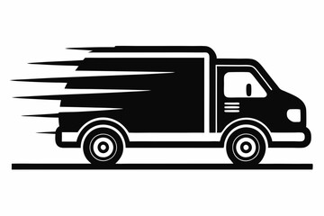 fast moving shipping delivery truck line art silhouette vector illustration