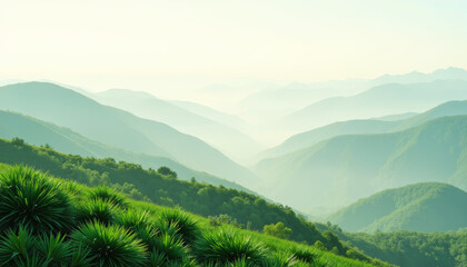 Misty mountain landscape at dawn, serene beauty