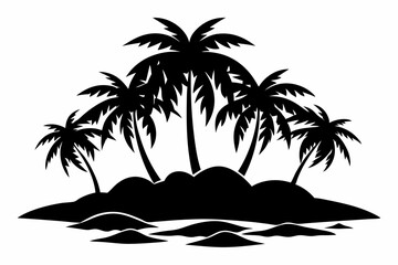 island with palm trees line art silhouette vector illustration