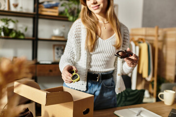 Pretty young woman contributes to sustainability by sorting and donating clothes