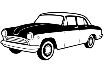 old car line art silhouette vector illustration