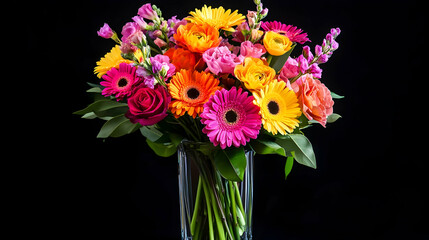 Beautiful bouquet of colorful flowers in a glass vase, showcasing vibrant floral arrangements 16:9 - Image #3 @fme39856