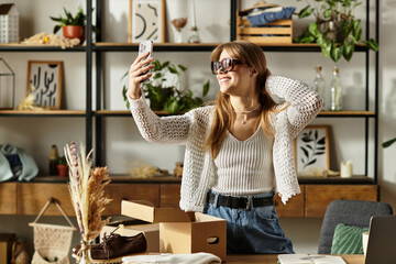 Pretty young woman embracing sustainable fashion through clothing donation and recycling