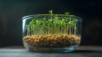 Chickpea Sprouts Thriving in a Glass Container for Organic Nutrition