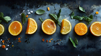 Citrus segments arranged for fresh culinary photography
