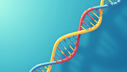 Colorful DNA strand against a blue background