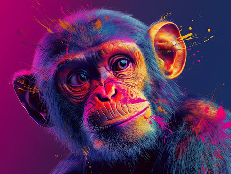 NFT 3D monkey with glitch effects and digital paint strokes