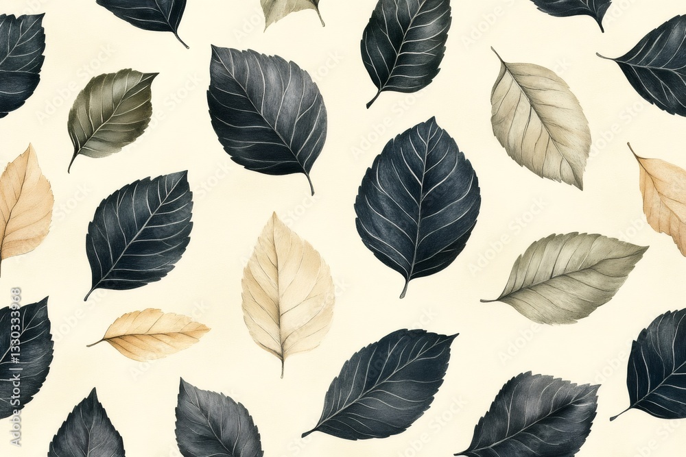 Poster Seamless pattern with elegant dark and light leaves creating a stylish design