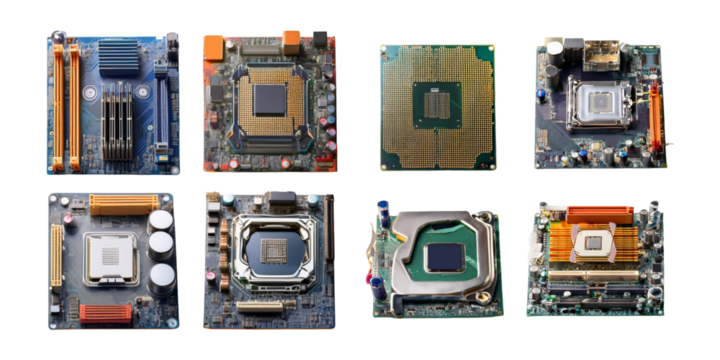 Various Computer Motherboards and Processors Collection, PNG collection, set bundle, isolate on transparent or white background