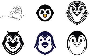 Playful Penguin Face Mascot Logo Set