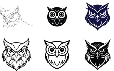 Wise Owl Face Mascot Logo Set