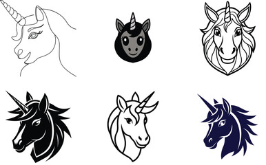 Obraz premium Unicorn Face Mascot Logo Set