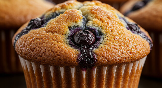 Freshly baked blueberry muffin close-up