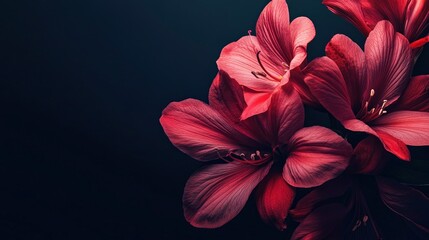 Fototapeta premium Blooming Red Amaryllis Flowers on Dark Background for Elegant Still Life