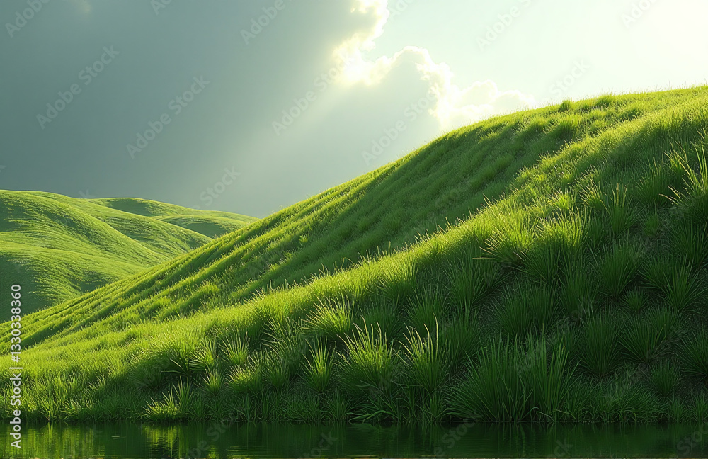 Poster light and shadow dance across a grassy hill creating a visually striking scene with immense contrast