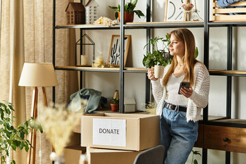Sorting clothes for donation while enjoying a moment of mindfulness and sustainability