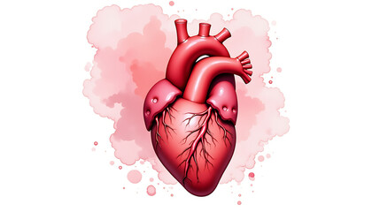 Heart illustration against a pink watercolor background