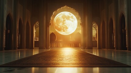 Mosque and moon. Ramadan  or  concept photo with copy space for next