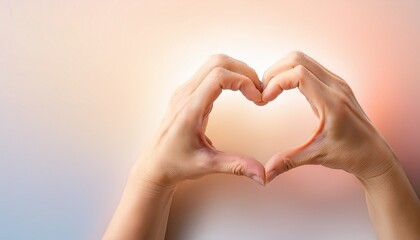 Obraz premium A mother’s loving hands forming a heart shape, gently blended into a warm pastel gradient, symbolizing love, care, and tenderness, perfect for heartfelt celebrations like Mother’s Day. 