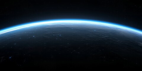 Fototapeta premium Stunning Blue Planet Earth Space View Glowing Atmosphere Night 3d sky dark deep world