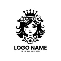 Floral beauty emblem, elegant crowned girl vector logo for luxury, fashion, and feminine branding