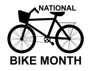 National Bike Month Bicycle Illustration. Black silhouette of a bicycle with 