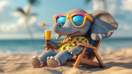 Cute elephant enjoying a tropical beach vacation