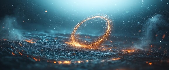 Glowing Ring of Light Particles over Dark Surface