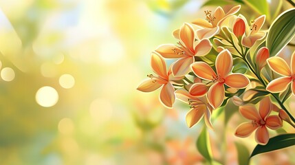 Obraz premium Flowering Peach Blossoms Branch Illustration with Golden Light and Bokeh