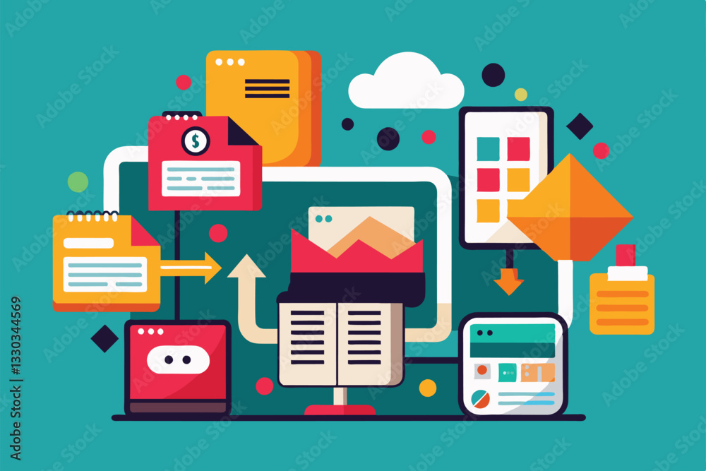 Poster this colorful representation features customizable file transfer elements with a modern, abstract de