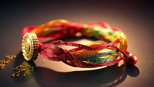 Video of rakhi talisman: sacred thread, happy Raksha Bandhan, religious ritual, cultural tradition, Hindu festival, amulet ceremony, sibling bond, Shravana full moon, Rakri custom barley shoot ritual.