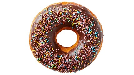 chocolate sprinkles donut top down view isolated