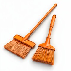 Two Orange Plastic Brooms for Cleaning House or Floor Perfect for Home Cleaning Supplies