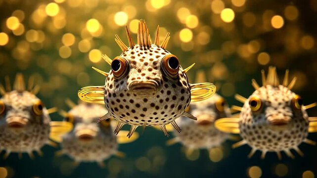 Stacheliger Kugelfisch mit markanten Augen unter Wasser