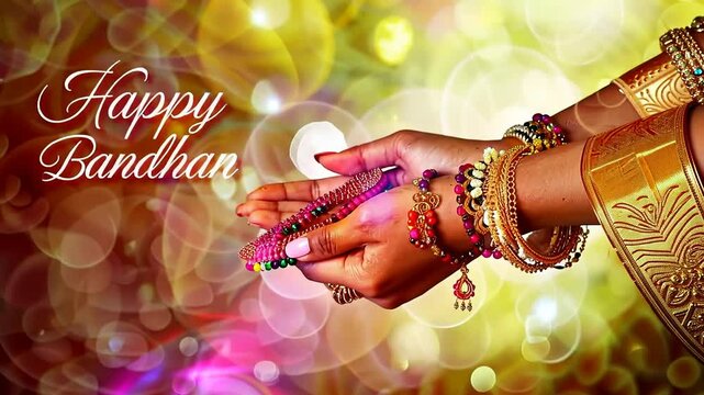 Video of rakhi talisman: sacred thread, happy Raksha Bandhan, religious ritual, cultural tradition, Hindu festival, amulet ceremony, sibling bond, Shravana full moon, Rakri custom barley shoot ritual.