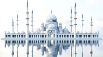 Obraz premium Reflecting White Mosque Architecture with Minarets and Domes on Water