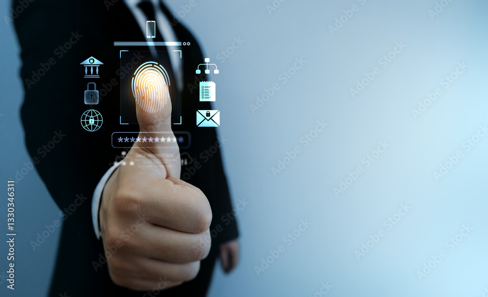 Poster fingerprint scanning allows access security and identification big data.cyber ​​security technology 